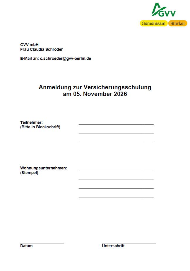 Anmeldeformular Versicherungsschulung 2026